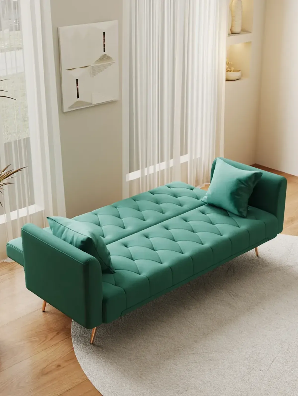 Merax Velvet Fabric Convertible Loveseat Sofa