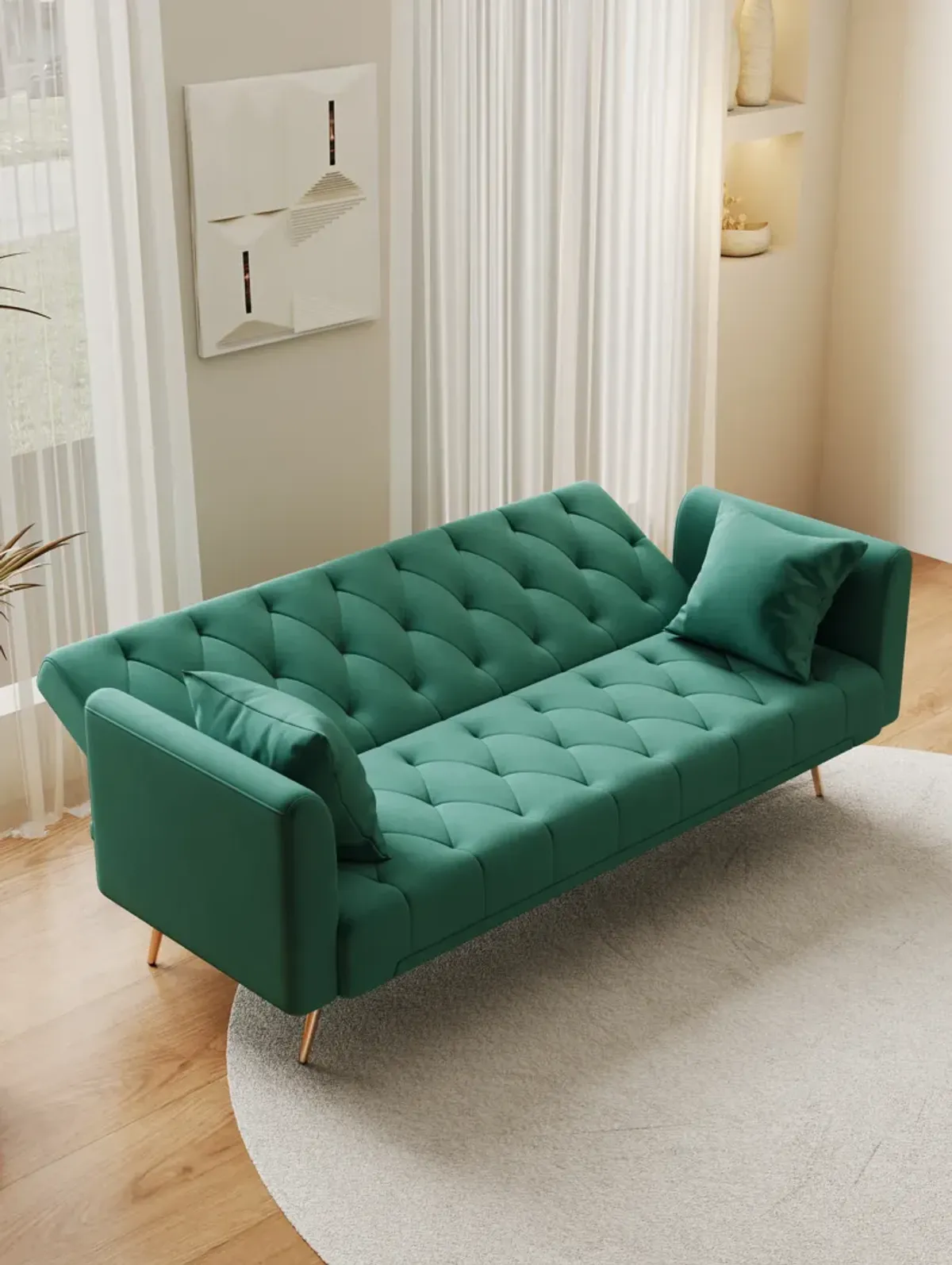 Merax Velvet Fabric Convertible Loveseat Sofa