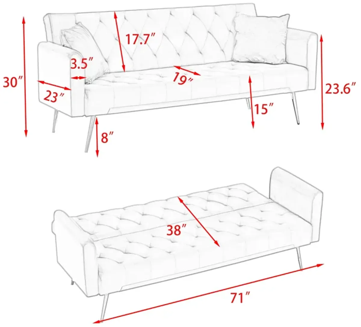 Merax Velvet Fabric Convertible Loveseat Sofa