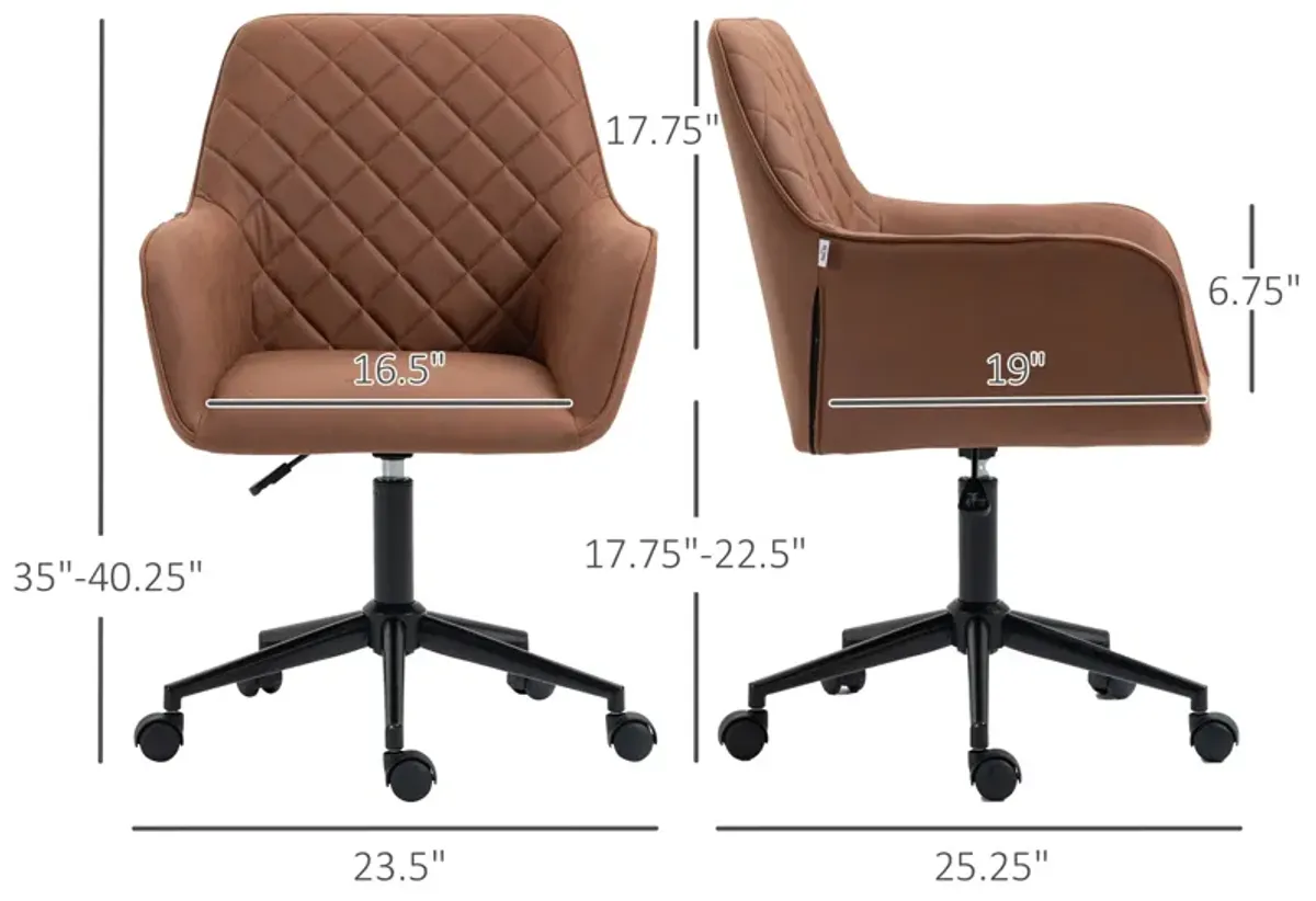 Brown Office Swivel: Leather-Feel Chair with Argyle Pattern