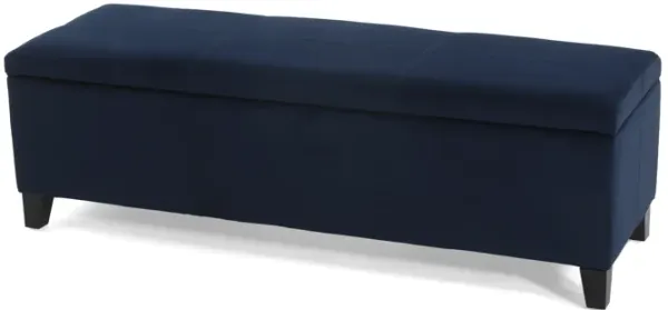 Elias Storage Ottoman Bench, 51 Inch Storage, Dark Navy Blue Velvet -Benzara
