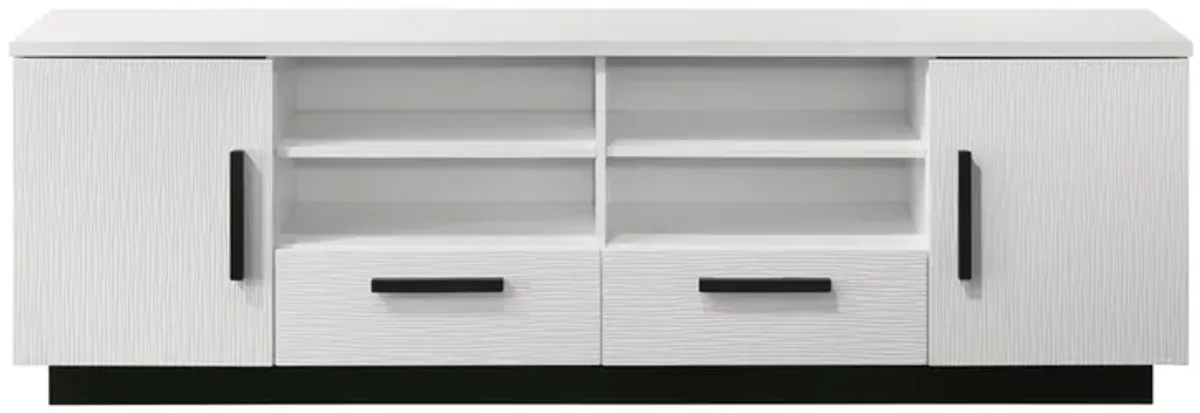 Sda 71 Inch TV Media Console, Door Cabinets, Drawers, Black Handles, White - Benzara