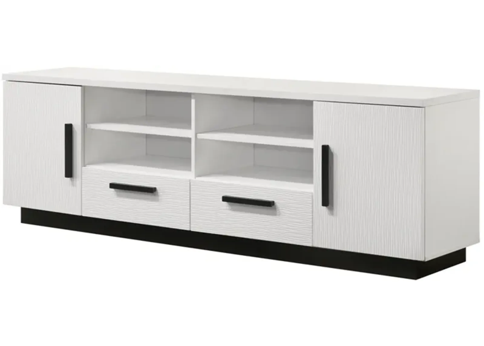 Sda 71 Inch TV Media Console, Door Cabinets, Drawers, Black Handles, White - Benzara