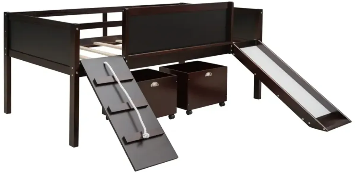 Twin size Loft Bed Wood Bed with Two Storage Boxes