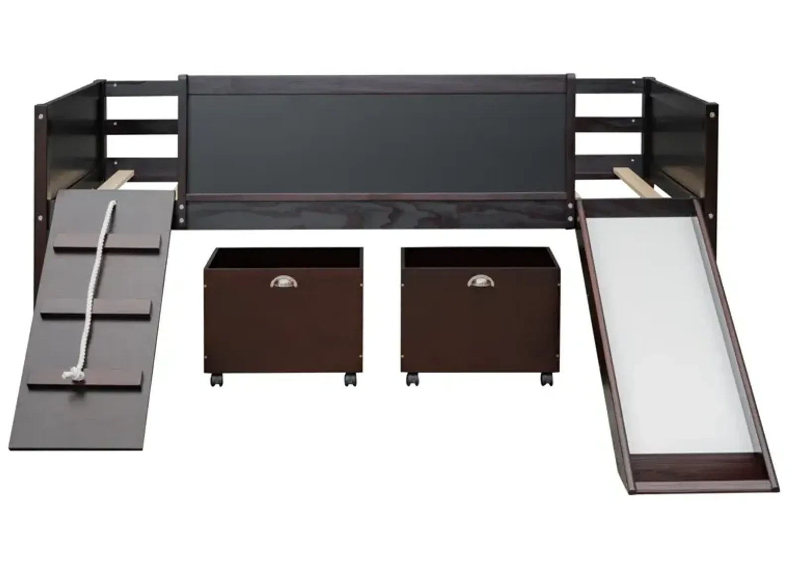 Twin size Loft Bed Wood Bed with Two Storage Boxes