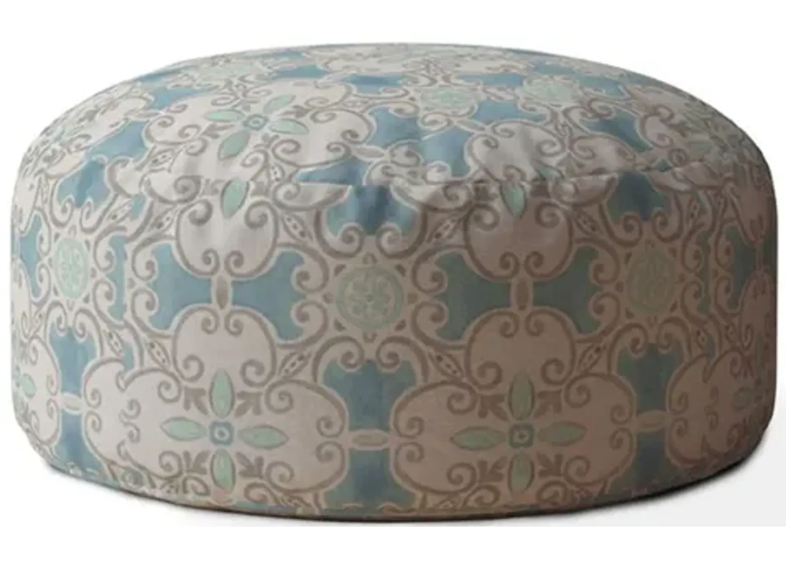 Homezia 24" Blue And Grey Flax Round Ikat Pouf Ottoman