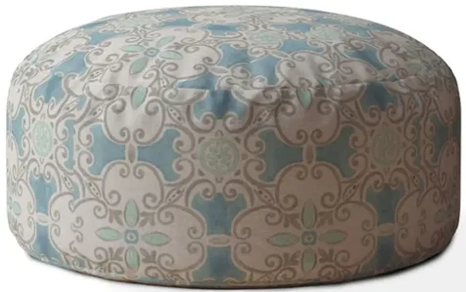 Hivvago 24" Blue And Grey Flax Round Ikat Pouf Ottoman