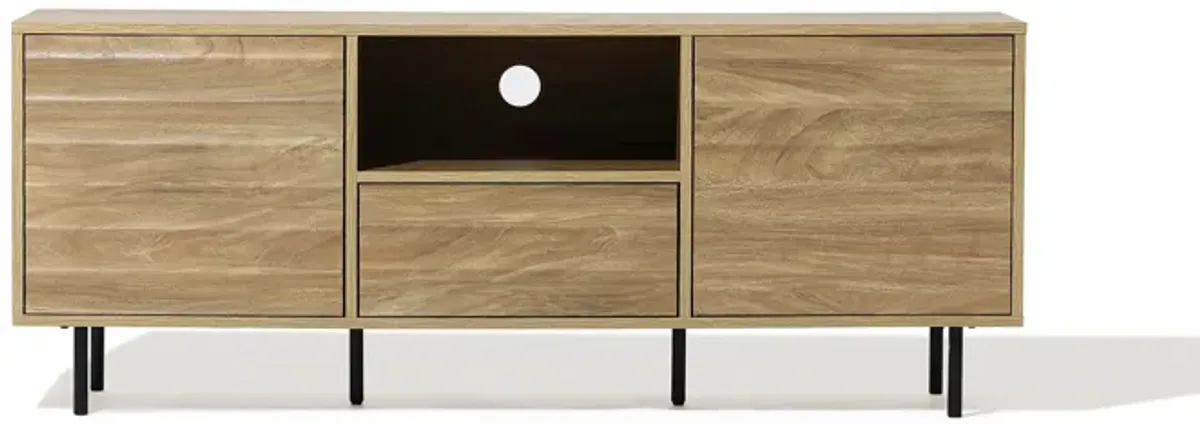 LuxenHome Mid-Century Modern Wave 2-Door 1-Drawer TV Console with Metal Legs