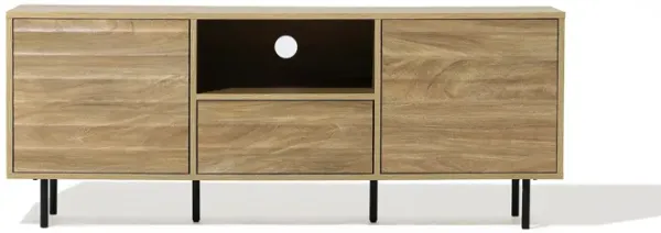 LuxenHome Mid-Century Modern Wave 2-Door 1-Drawer TV Console with Metal Legs