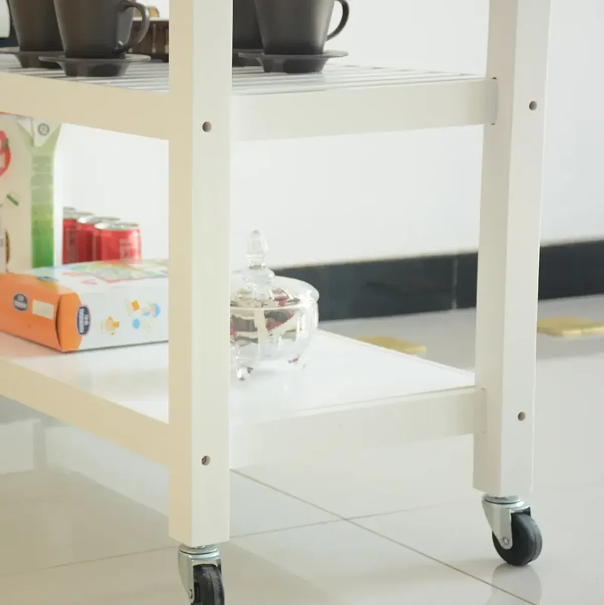 Hivvago Rubber Wood Top Simple Design Mobile Kitchen Island with Two Lockable Wheels