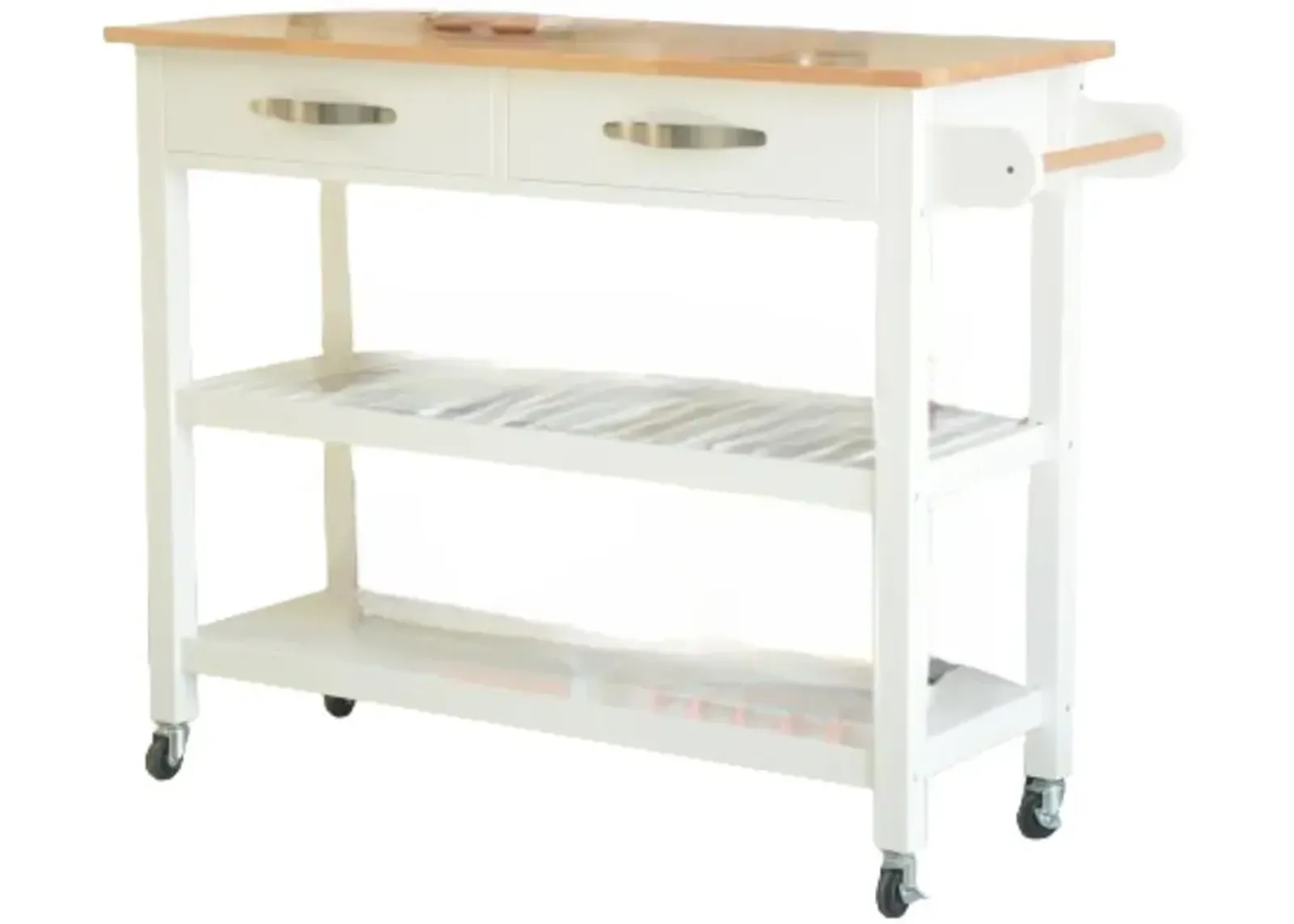 Hivvago Rubber Wood Top Simple Design Mobile Kitchen Island with Two Lockable Wheels