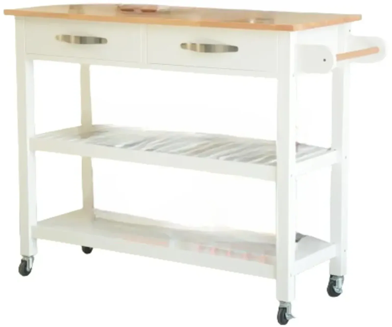 Hivvago Rubber Wood Top Simple Design Mobile Kitchen Island with Two Lockable Wheels