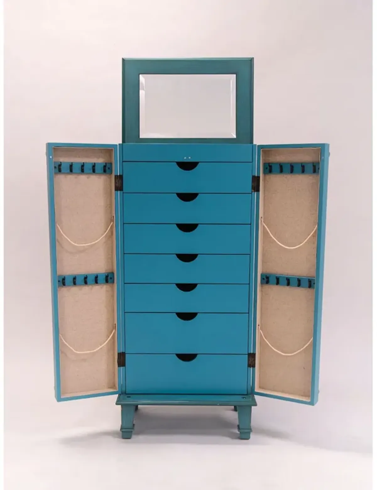 Hivvago  Turquoise Hand Painted Jewelry Armoire with Antique Drawer Pulls