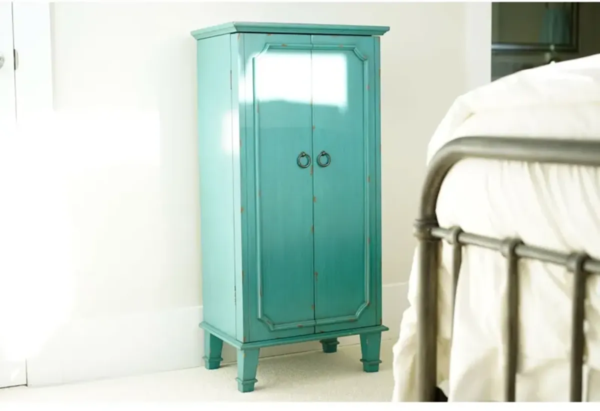 Hivvago  Turquoise Hand Painted Jewelry Armoire with Antique Drawer Pulls