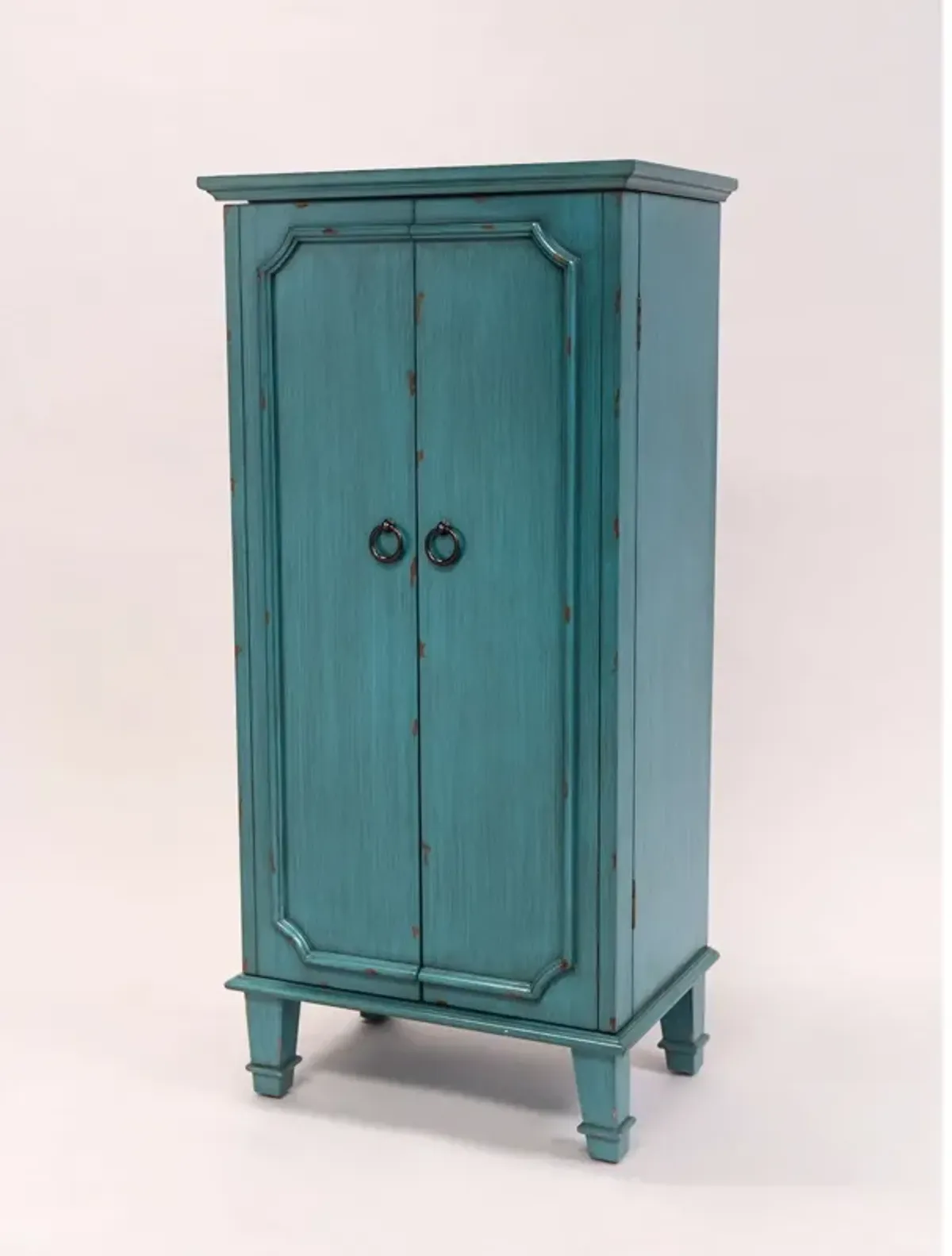 Hivvago  Turquoise Hand Painted Jewelry Armoire with Antique Drawer Pulls