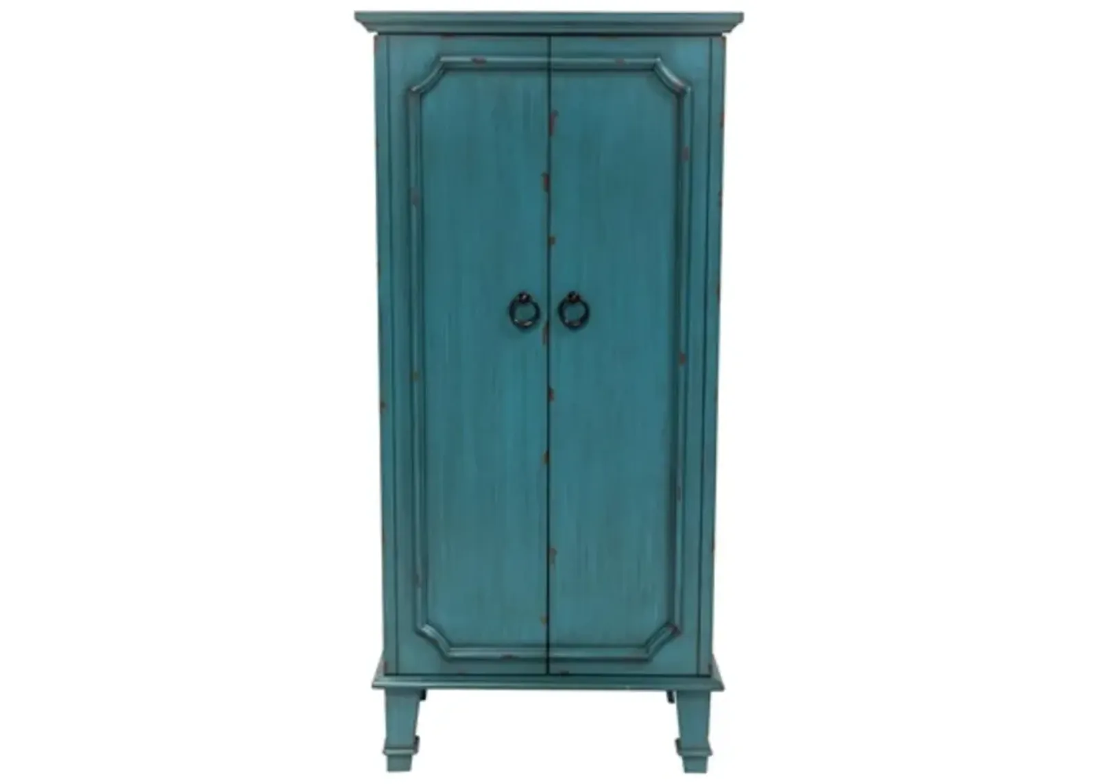 Hivvago  Turquoise Hand Painted Jewelry Armoire with Antique Drawer Pulls