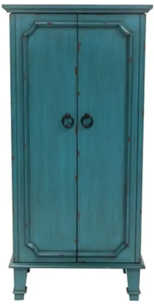 Hivvago  Turquoise Hand Painted Jewelry Armoire with Antique Drawer Pulls