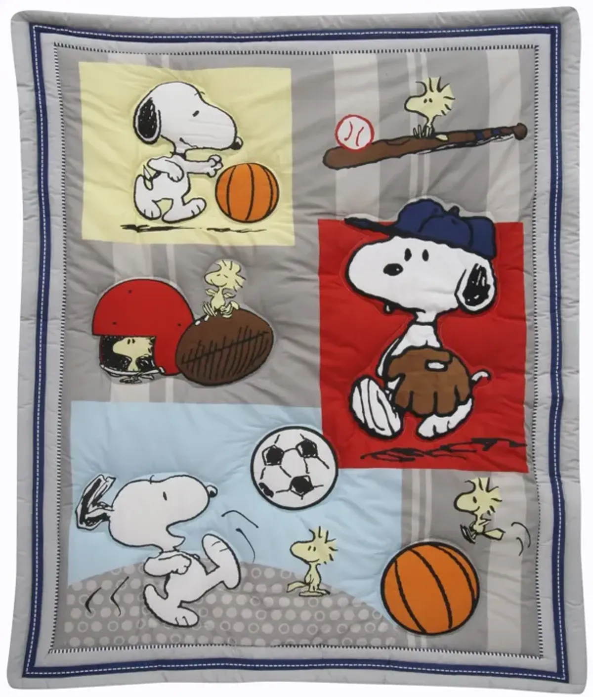 Bedtime Originals Snoopy Sports 3-Piece Crib Bedding Set - Blue, Red, Gray