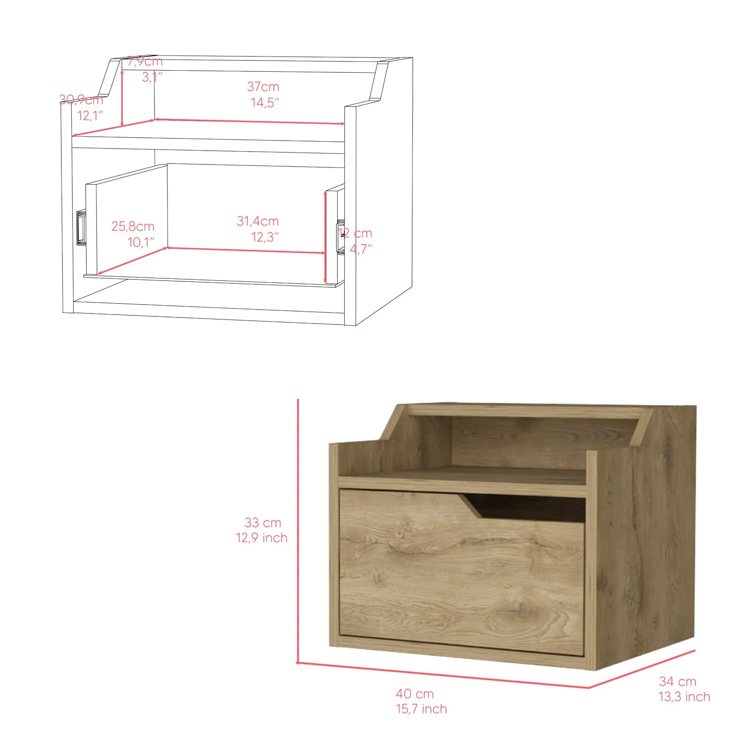 Floating Nightstand Chester, Bedroom, Macadamia