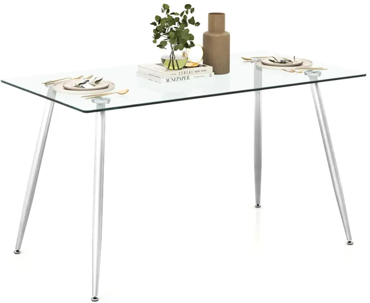 Glass Rectangular Dining Table with Metal Legs