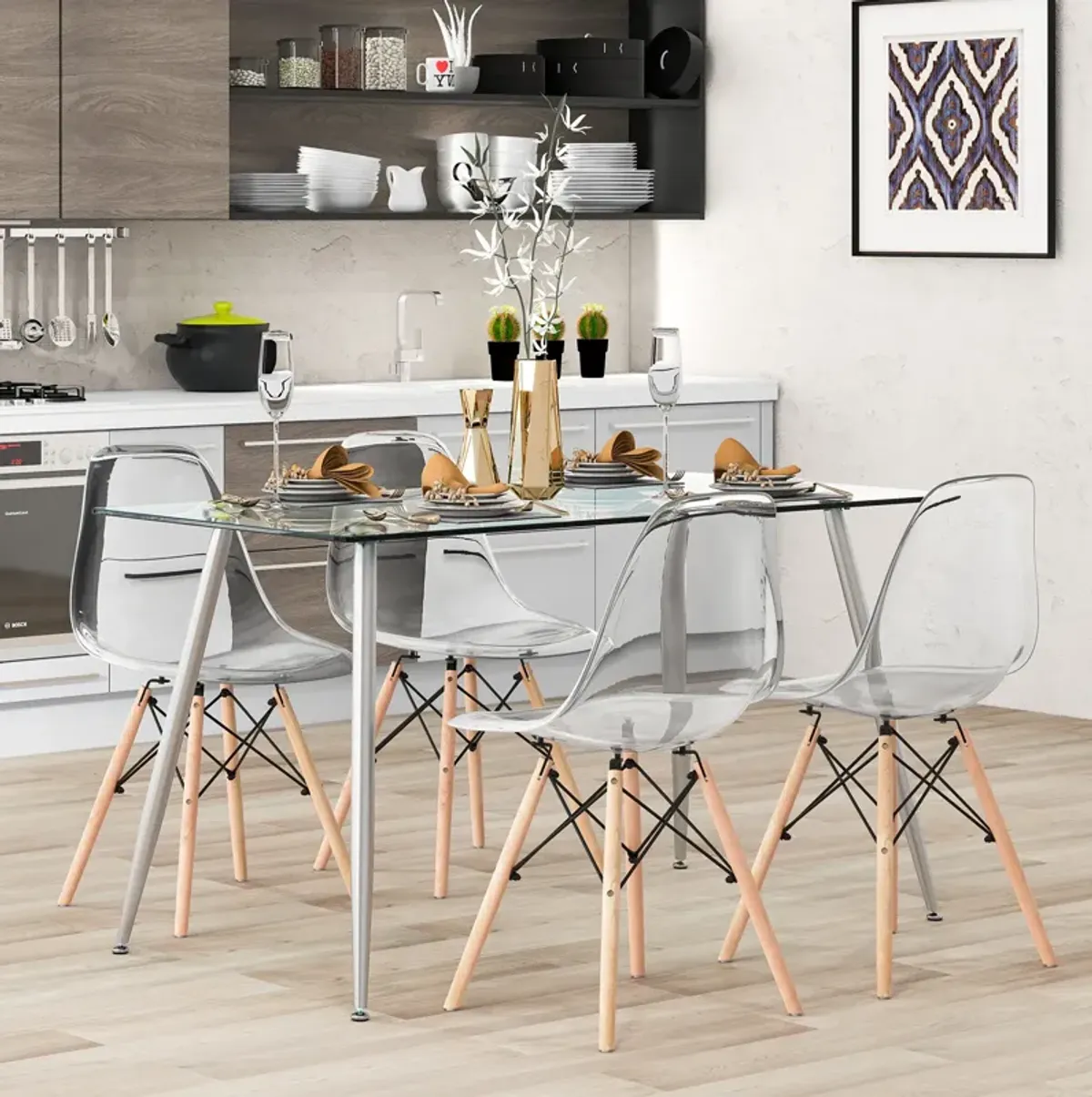 Glass Rectangular Dining Table with Metal Legs