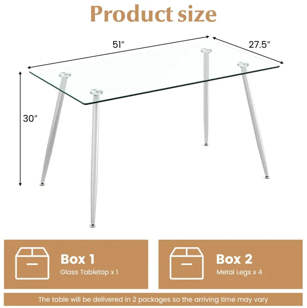 Glass Rectangular Dining Table with Metal Legs