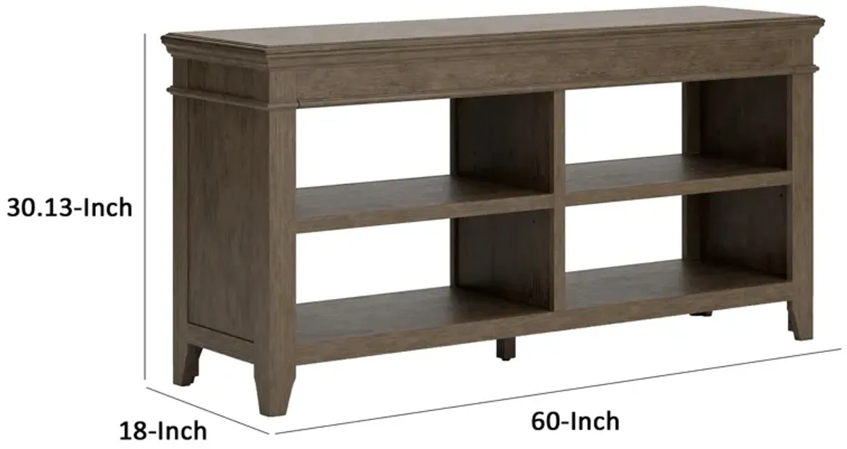 Vells 60 Inch Credenza Table, 2 Adjustable Shelves, Brushed Grayish Brown - Benzara