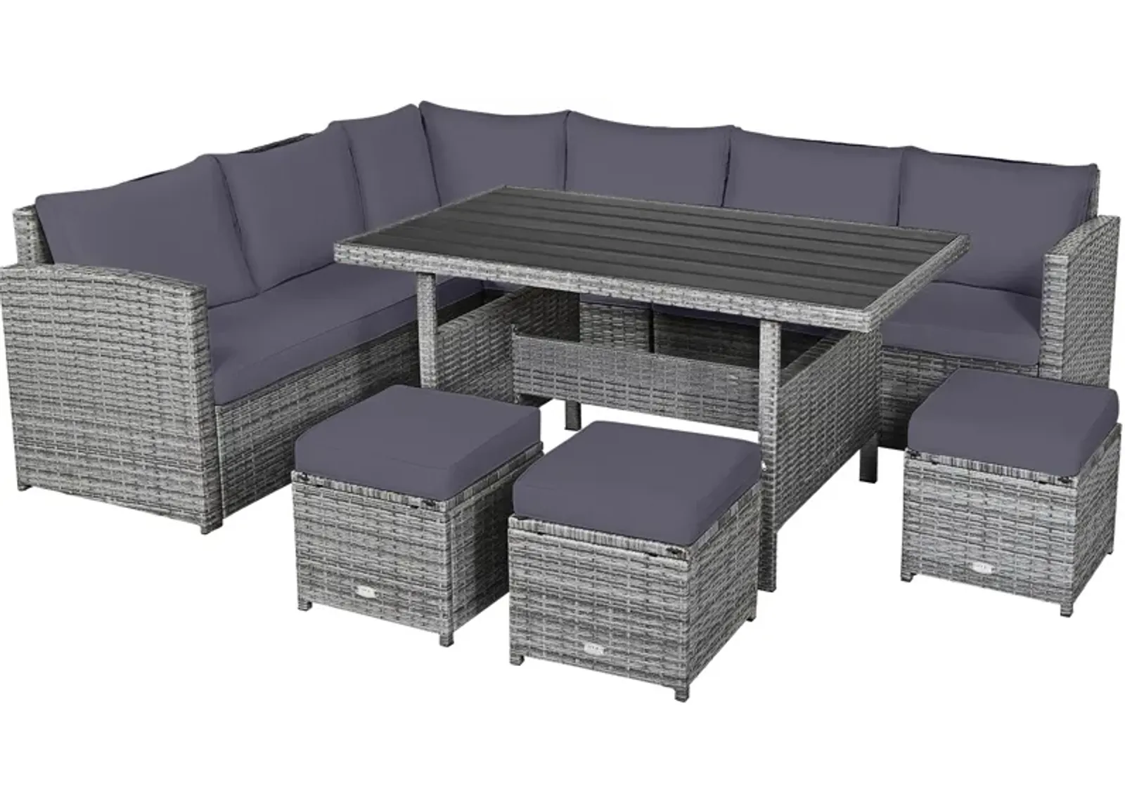 7 Pieces Patio Rattan Dining Furniture Sectional Sofa Set with Wicker Ottoman