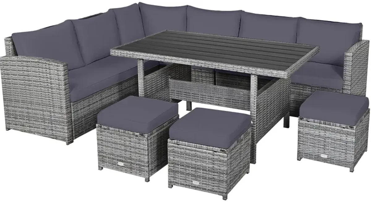 7 Pieces Patio Rattan Dining Furniture Sectional Sofa Set with Wicker Ottoman