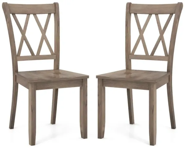 Set of 2 Cross Back Rubber Wood Dining Chairs