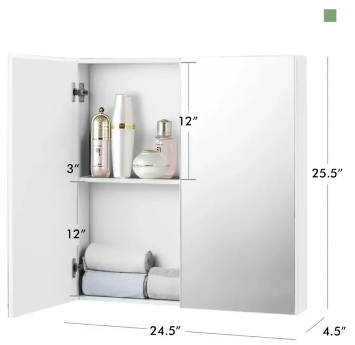 Hivvago 2-Tier Wall-Mounted Bathroom Storage Cabinet with Double Mirror Doors and 2 Shelves