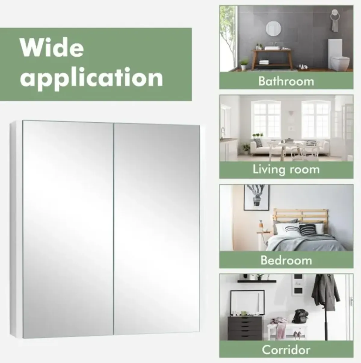 Hivvago 2-Tier Wall-Mounted Bathroom Storage Cabinet with Double Mirror Doors and 2 Shelves