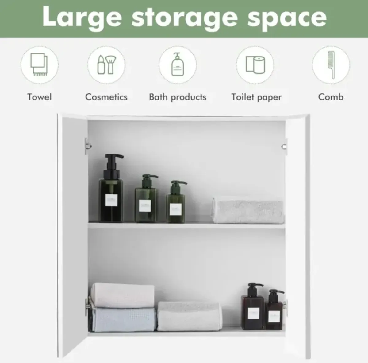 Hivvago 2-Tier Wall-Mounted Bathroom Storage Cabinet with Double Mirror Doors and 2 Shelves