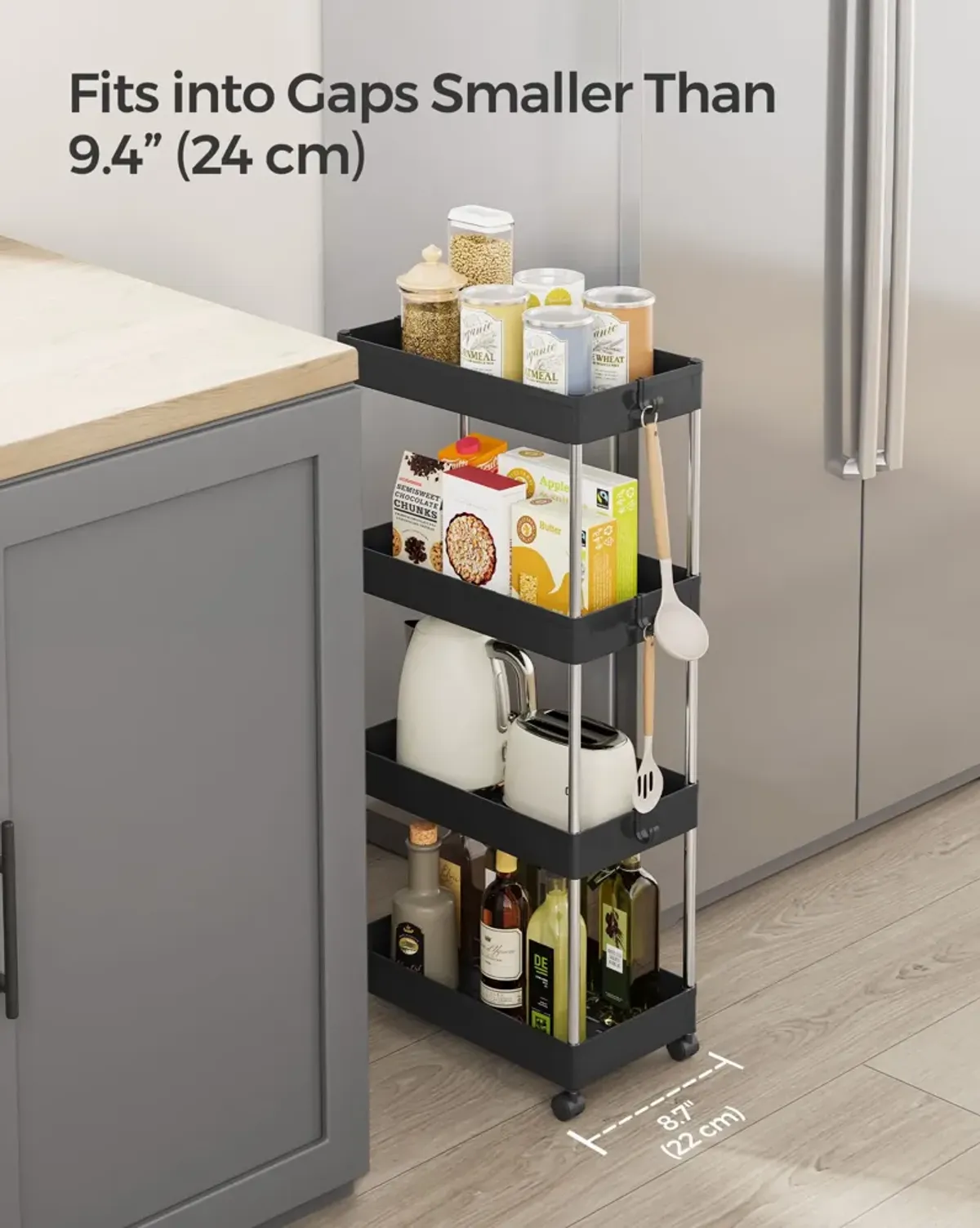 Slim 4-Tier Slide-Out Storage Cart on Wheels - Compact Rolling Organizer