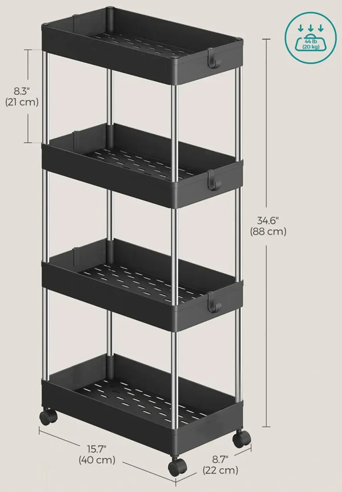 Slim 4-Tier Slide-Out Storage Cart on Wheels - Compact Rolling Organizer