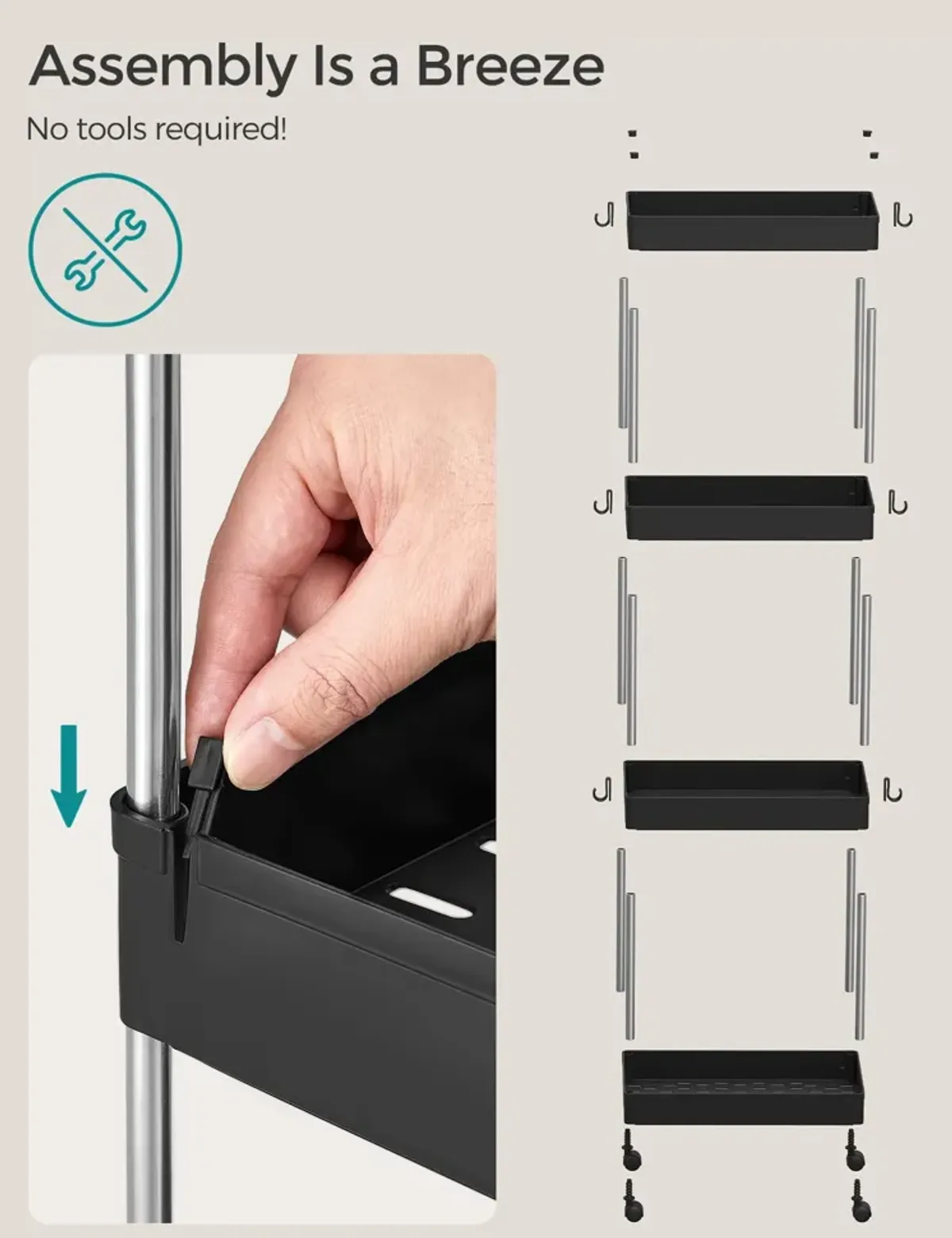 Slim 4-Tier Slide-Out Storage Cart on Wheels - Compact Rolling Organizer