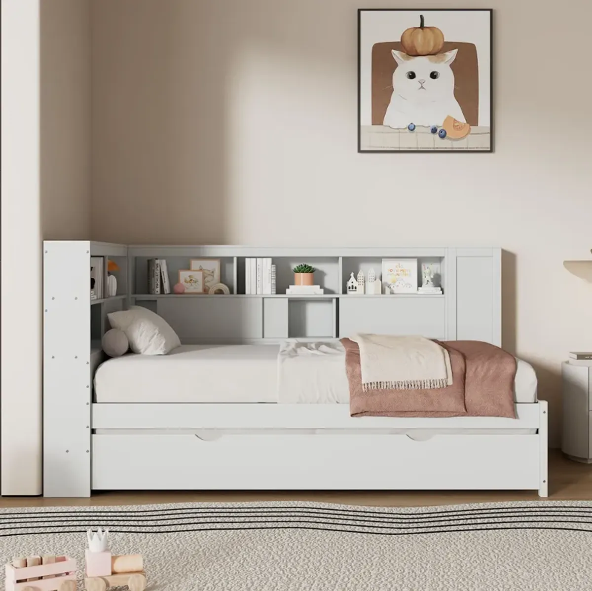 Merax Daybed with Storage Shelves, USB and Trundle