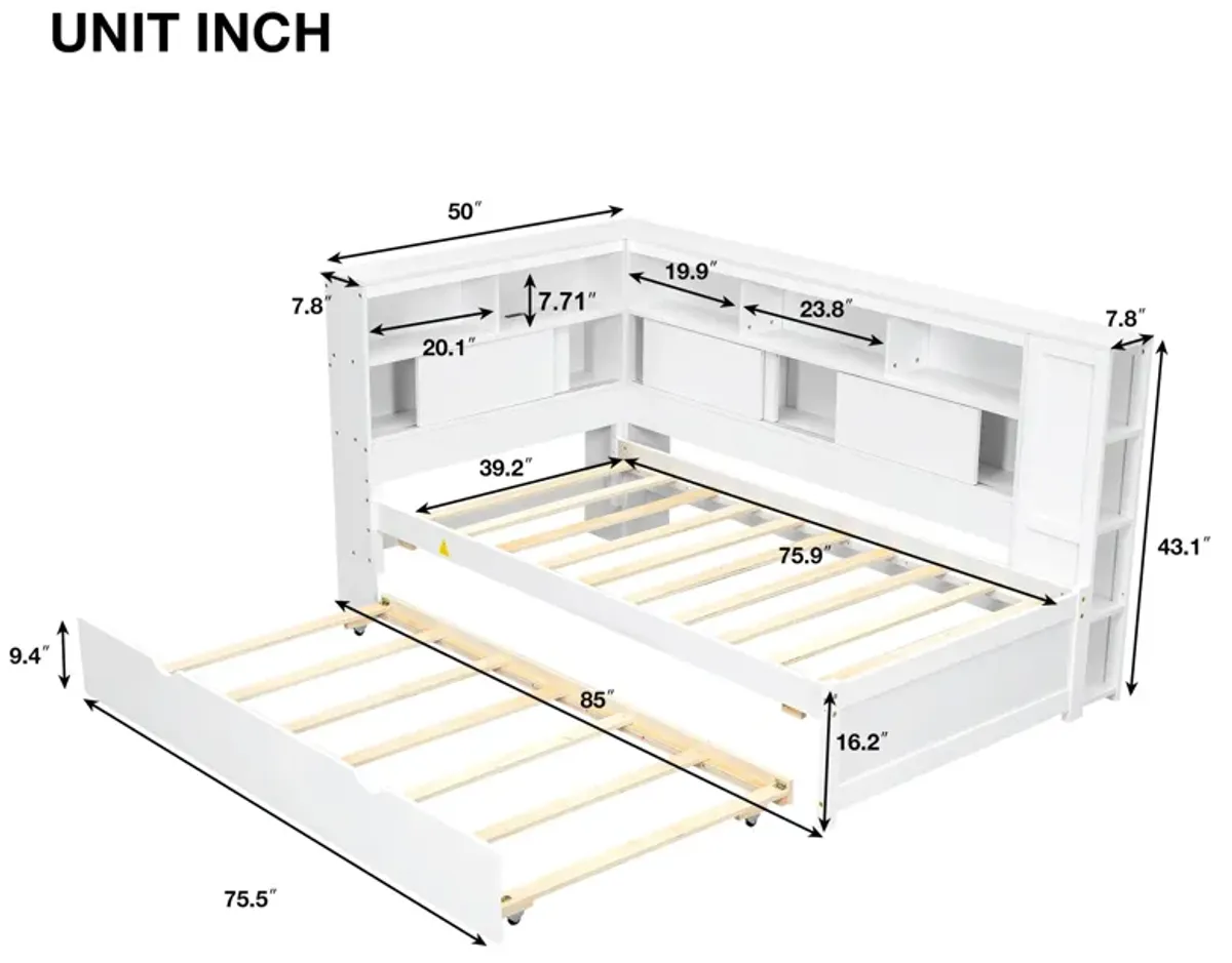 Merax Daybed with Storage Shelves, USB and Trundle