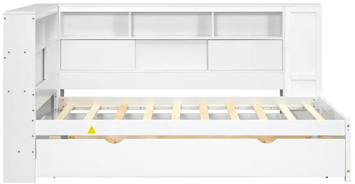 Merax Daybed with Storage Shelves, USB and Trundle