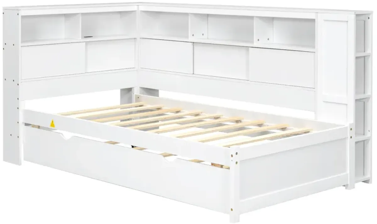 Merax Daybed with Storage Shelves, USB and Trundle