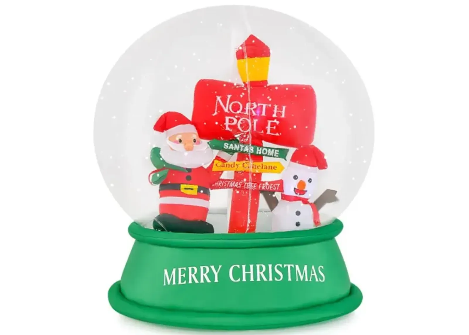 Hivvago 4 Feet Christmas Inflatable Snow Globe with Santa Snowman Road Sign