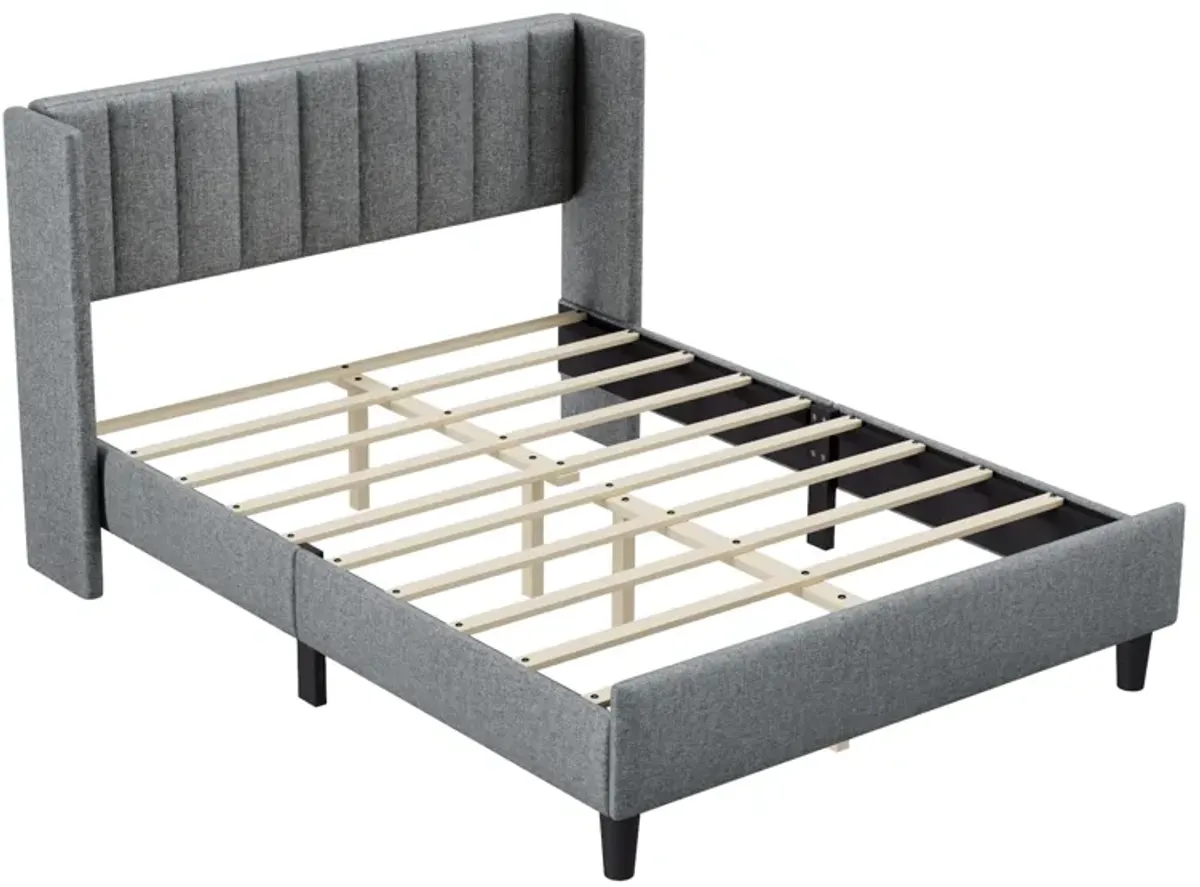 Upholstered Platform Bed Frame, Queen, Light Grey