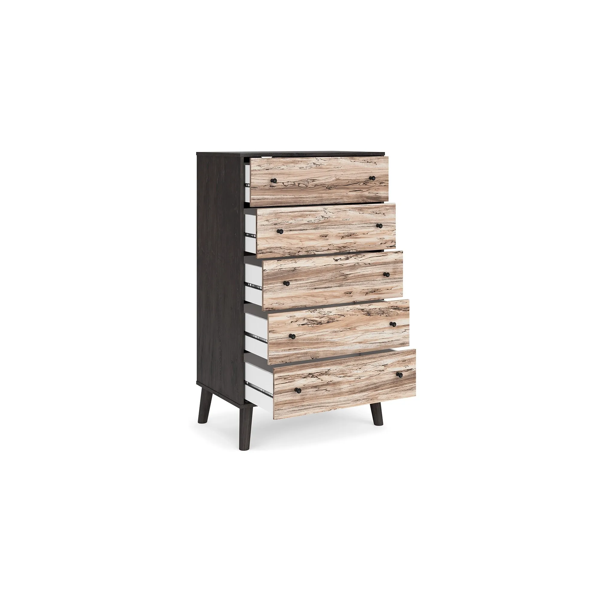 Asher 51 Inch Modern Tall Dresser Chest, 5 Drawers, Gray and Natural Brown-Benzara