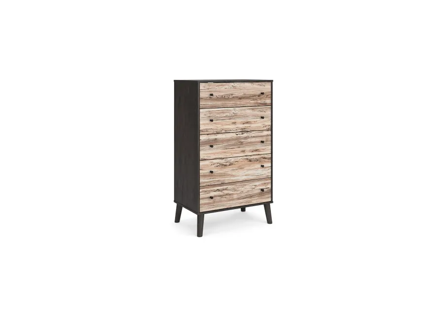 Asher 51 Inch Modern Tall Dresser Chest, 5 Drawers, Gray and Natural Brown-Benzara