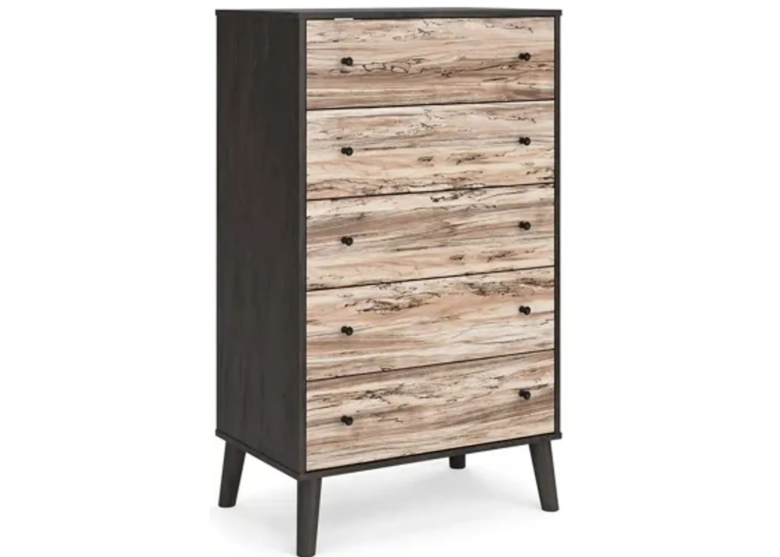 Asher 51 Inch Modern Tall Dresser Chest, 5 Drawers, Gray and Natural Brown-Benzara