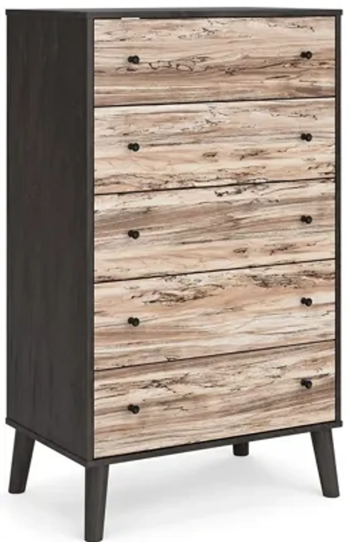 Asher 51 Inch Modern Tall Dresser Chest, 5 Drawers, Gray and Natural Brown-Benzara