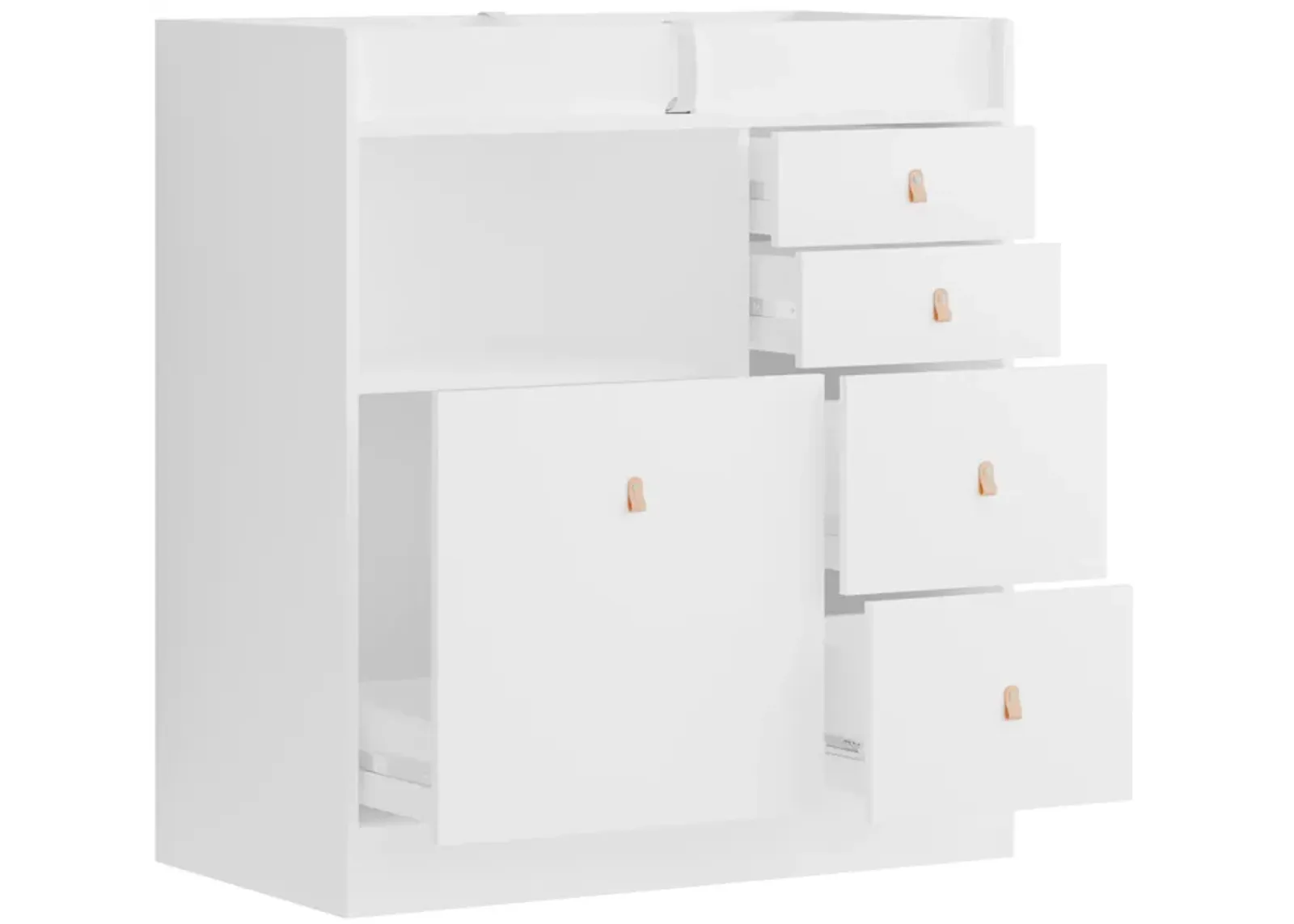 White 5-Drawers 33.5 in. Width Dresser, Kids Low Dresser, Changing Table with Shelf