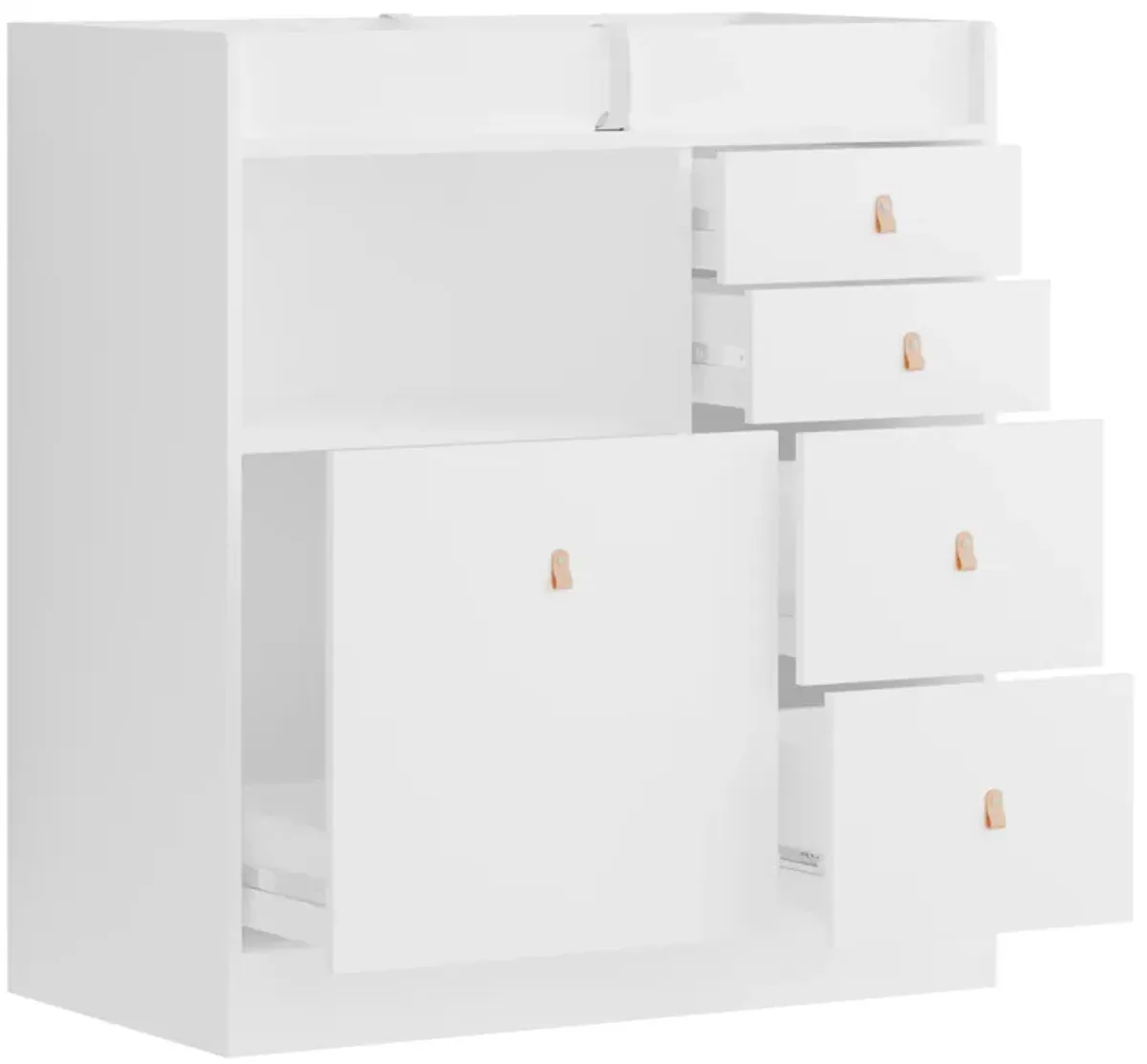 White 5-Drawers 33.5 in. Width Dresser, Kids Low Dresser, Changing Table with Shelf