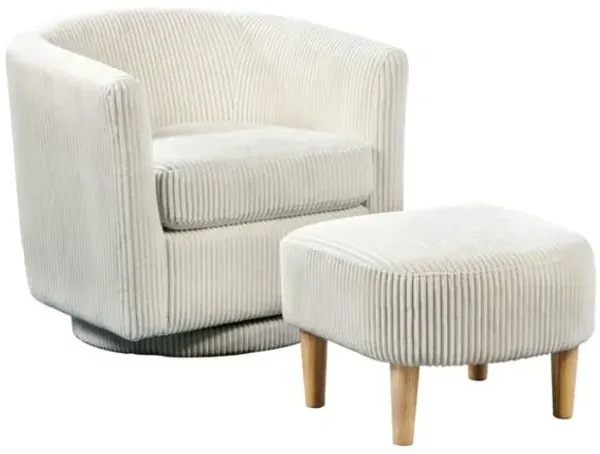 Best Quality Furniture 2 Piece Swivel Chair With Matching Ottoman In White Velvet