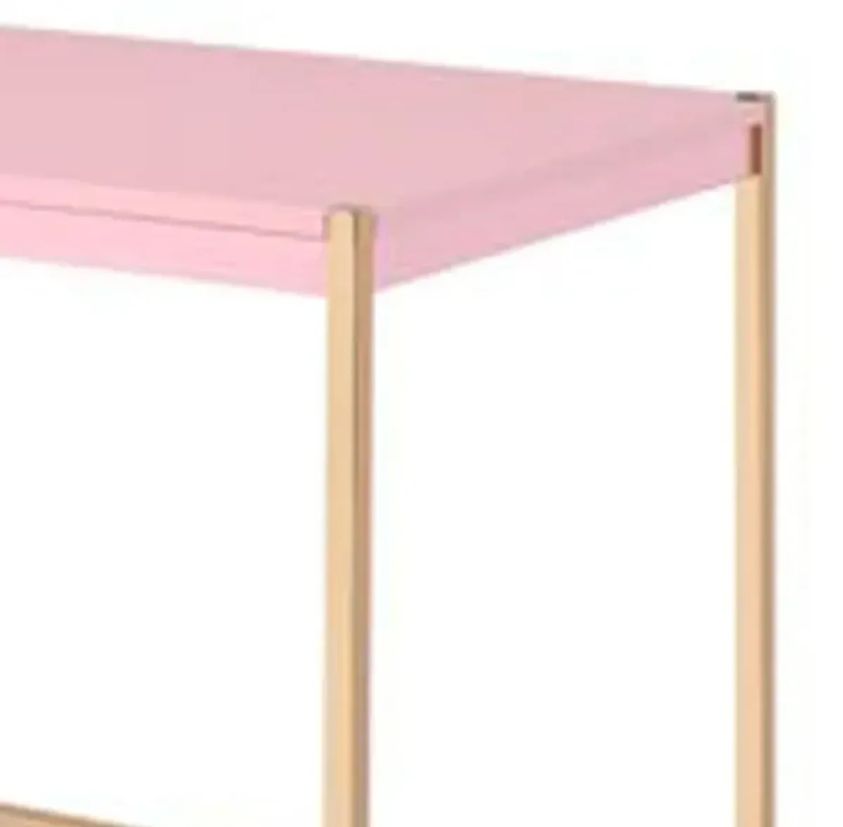 Writing Desk with USB Dock and Metal Legs, Pink and Rose Gold-Benzara